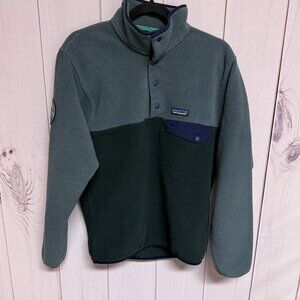 Patagonia Synchilla Snap-T Fleece Pullover Green REI Patch Men’s Small EUC